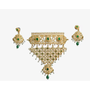 Conjunto de Collar y Pendientes Chapados en Oro con Circonita Verde y Perlas de Imitación, Joyería Vintage para Mujer, Joyería de Moda para Bodas - Product Image 1