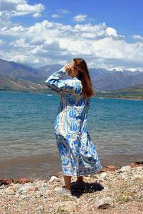 Sexy Blue White Natural Cotton Silk Suzani Embroidered <b>Women</b> Light Coat Kaftan <b>Wedding</b> Robe Boho Chic Beach <b>Jacket</b> - Product Image 4
