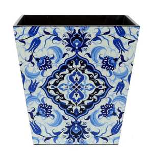 Skies Trader Carved Wooden Trash Can Square Dark Wood Waste <b>Bin</b> White Tribal Diamond Pattern Cutout Handles Office Wastebasket - Product Image 5