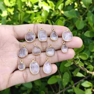 Connecteur de breloque cabochon ovale naturel en laiton massif plaqué or, composants de bijoux de tailles variées - Product Image 6