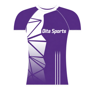 Customized Purple White Short Sleeve Rowing Baselayer Crew Neck <b>Geometric</b> Performance Training Athletic Sports Compression <b>Shirt</b> - Product Image 1