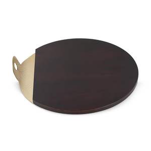 ถาดไม้ทรงกลมคุณภาพเยี่ยม พร้อมขอบสแตนเลสสีทองและสีน้ำตาล ถาดพกพาสะดวก เป็นมิตรกับสิ่งแวดล้อม ทนทาน สำหรับขาย - Product Image 5