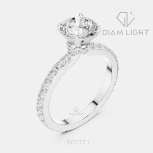 Bague de fiançailles en or blanc 14 carats avec diamant de laboratoire 1,00 carat, couleur F+, clarté VS+, taille ronde, sertissage pavé, bague de mariage - Product Image 2