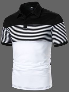 Polo a Rayas en Contraste para Hombre, Manga Corta, Cuello Camisero, Tejido de Punto, Ropa Casual de Golf - Product Image 3