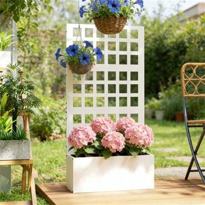 Fioriera Rialzata Bianca e Vaso da Giardino con Traliccio e Cancelli Durevoli per Piante e Fiori da Esterno - Product Image 1