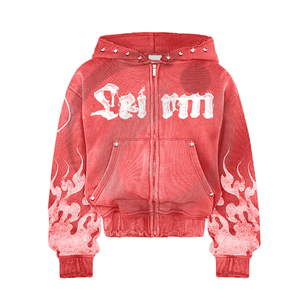 Sudadera con capucha de algodón 100% de 400 GSM con hombros caídos, efecto desgastado, parche bordado personalizado y lavado ácido. - Product Image 2
