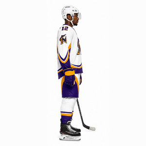 Camiseta de Hockey sobre Hielo para Hombre, Manga Larga, Sublimada, Absorbe la Humedad, Corte Regular, Blanca, Morada y Dorada, Uniforme de Equipo para Adultos, Todas las Temporadas - Product Image 3