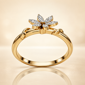 Anillo de Diamante Cultivado en Laboratorio con Corte Redondo y Diseño Floral Moderno para Mujer, Banda con Diseño de Flor Inspirado en la Naturaleza en Oro de 10K, 14K, 18K, Plata 925, 935 - Product Image 3