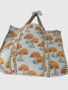Sac fourre-tout en coton à imprimé champignons, ouvert en dessus, pour le shopping, toutes saisons, style bohème - Product Image 1