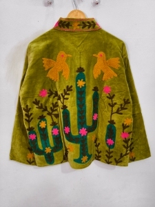 Best selling Multicolor Suzani Embroidered <b>Velvet</b> <b>Jacket</b> for <b>Women</b> Breathable Floral Design Handcrafted Artisan <b>Women's</b> wear - Product Image 3