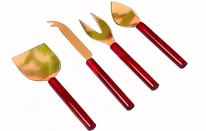 Stainless Steel Cheese Spreader Elegant Design With Gold Head <b>Red</b> Handle Perfect for <b>Kitchen</b> <b>Accessory</b> Flatware Cutlery Set - Product Image 1