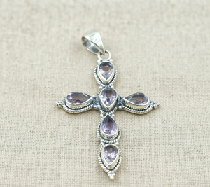 Colgante de Cruz de Plata de Ley 925 con Amatista Natural, Hecho a Mano, Estilo Vintage, Collar con Amuleto Religioso, Estilo Bohemio Dorado, Regalo para Hombre - Product Image 2