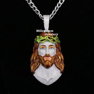 D'VINS JEWELS - Colgante de Jesús con Diamantes Cultivados en Laboratorio, Corte Excelente, Estilo Hip Hop, Chapado en Oro de 14K, Unisex, Certificado IGI - Product Image 3