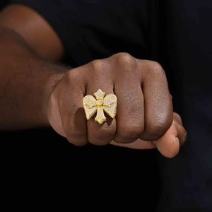 Men's 22k <b>Gold</b> Plated Diamond Pave Bowknot <b>Cocktail</b> <b>Ring</b> Hiphop Style Everyday Wear - Product Image 3