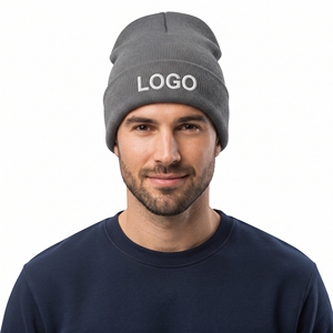 Bonnet tricoté unisexe personnalisé avec logo, en acrylique et coton, bord jacquard brodé, chaud et extensible – Fournisseur en gros - Product Image 1
