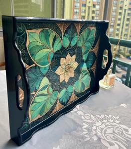 Plateau en bois imprimé élégant pour réception de mariage, idéal pour l'affichage de cadeaux et de cartes, plateau de service en gros - Product Image 1