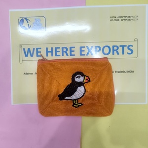 Handgefertigter Perlenbesetzter Orangefarbener Beutel mit Seemöwen-Muster, Reißverschluss, Perlenbesetzter Seemöwen-Vogel-Stickerei, Mini-Reißverschluss-Clutch für Damen - Product Image 2