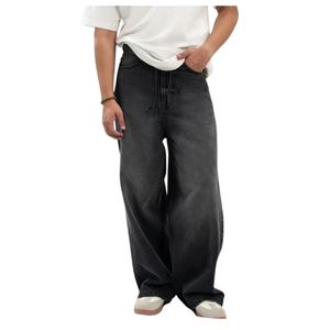 Jeans unisexe vintage délavé noir coupe large taille haute streetwear baggy décontracté coupe ample en denim pour la vente en gros - Product Image 6