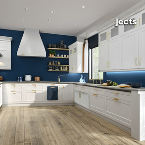 Meubles de cuisine modulaires modernes, caisses en contreplaqué, portes laquées bleues, accessoires de charnières, application villa, personnalisation clé en main - Product Image 1