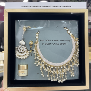 Bridal Kundan Style Chandbali Earrings with Maang Tikka Set in Gold Plated Zircon - Product Image 3