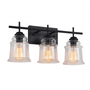 Lampada da Interno Industriale Unica Fatta a Mano con 3 Luci, Paralume in Vetro Trasparente Satinato, Attacco E26, Senza Lampadina, per Illuminazione Bagno e Specchio - Product Image 1
