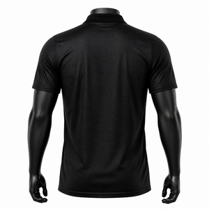 Polo de Manga Corta Negro para Hombre, Corte Regular, 100% Poliéster, Absorbe la Humedad, Cuello Camisero, Color Sólido, para Todas las Temporadas - Product Image 5