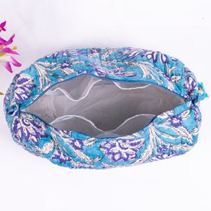 Estuche de viaje compacto acolchado de algodón con estampado de bloques hecho a mano indio, conjunto de bolsa de maquillaje de moda para mujer pequeña, PC al por mayor con cremallera - Product Image 2