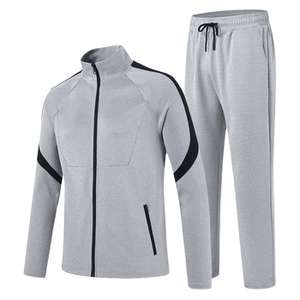 Survêtement gris pour homme Saleh Enterprises, fermeture éclair intégrale, col montant, vêtements de sport décontractés avec poches latérales, respirant - Product Image 2