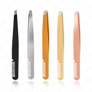 Professional Stainless Steel Slant Tip Eyebrow Tweezers with Comb Custom Logo Private Label Beauty <b>Tool</b> OEM - Product Image 5