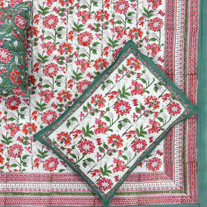 Parure de draps plats en coton imprimé à la main de Jaipur, taille King, teintures non toxiques, doux, respirant, durable, écologique, style bohème, 200TC - Product Image 1