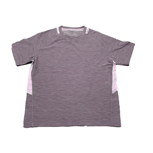 T-shirt à manches courtes pour homme, col rond, coupe régulière, style décontracté, gris avec empiècements latéraux roses, séchage rapide, polyester - Product Image 1