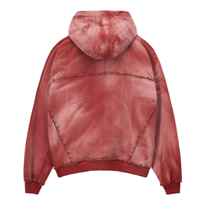 Sweat-shirt à capuche surdimensionné rouge avec détails rivetés, style streetwear automne, couleur unie, tricoté pour femmes - Product Image 2