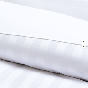 Draps de lit d'hôtel 300TC, ensemble de literie blanche, ensemble de draps avec rayures de 3 cm, draps 100% coton pour hôtels de luxe - Product Image 1