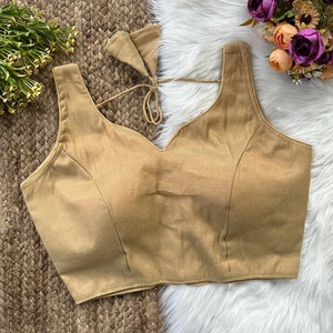 Blouse de mariage moderne et élégante, col en V, broderie tissée, 100% soie, sans manches, pour sari/lehenga (interieur) - Product Image 3