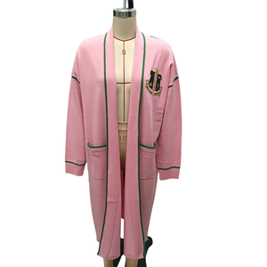   Cárdigan Largo Rosa para Mujer, Inspirado en la Hermandad Femenina, Diseño Abierto, Tejido de Punto, Manga Larga, Abrigo Informal Elegante para Damas - Product Image 1