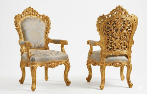 ชุดโต๊ะรับประทานอาหารสไตล์อาหรับเปอร์เซีย ลายใบไม้สีทองแกะสลัก คุณภาพสูง โต๊ะ 8 ที่นั่ง พร้อมเก้าอี้ เฟอร์นิเจอร์ไม้สัก ผลิตในสหรัฐอเมริกา - Product Image 2