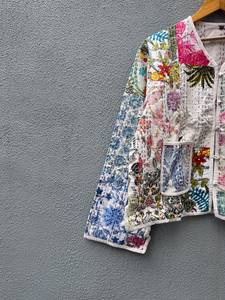 Bohemian Patchwork Cotton Jacket V-Neck Full Sleeve Embroidered Button <b>Up</b> Casual Outerwear Women's All season gift for her - Product Image 5