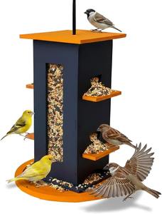 Mangeoire à oiseaux en bois rustique à suspendre pour jardin, terrasse, balcon, oiseaux de petite, moyenne et grande taille - Product Image 5
