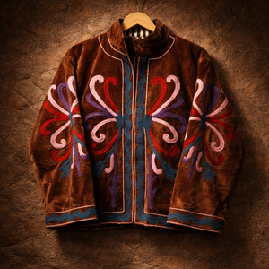 Veste bomber en velours brodée à la main pour femmes, style bohème, col montant, motif papillon - Product Image 2