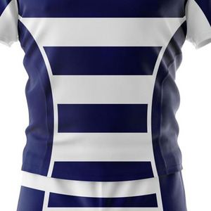 ชุดรักบี้ลายทางคลาสสิก พิมพ์ลายแบบซับลิเมชั่น พร้อมบริการสกรีนแบรนด์ เสื้อเจอร์ซีย์แขนสั้นพร้อมกางเกงขาสั้นสำหรับทุกเพศ - Product Image 6