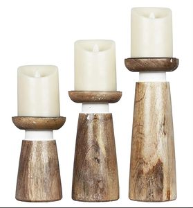 Wooden Eco-Friendly <b>Tall</b> Handmade Pillar Candle Holder Set Rustic Brown <b>Table</b> Centerpiece Home Decor Christmas - Product Image 3