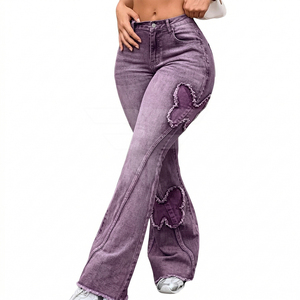 High Waist Flared Denim <b>Jeans</b> Women Vintage Breathable Loose Fit Casual Solid Full Length Summer <b>Button</b> - Product Image 1