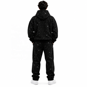 Ensemble de survêtement unisexe haut de gamme avec strass, sweats à capuche et pantalons de survêtement personnalisés à paillettes, tenue décontractée deux pièces streetwear oversize hip-hop - Product Image 3