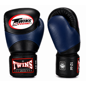 Gants de boxe Muay Thai sur mesure de haute qualité en cuir de vachette véritable noir/bleu, fabrication OEM, derniers modèles. - Product Image 1