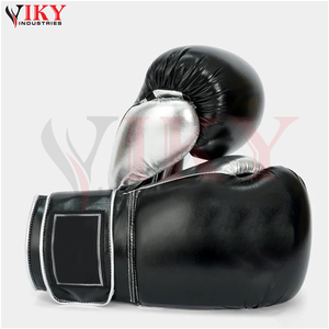 High Performance Black & <b>Silver</b> New Arrival For Adult Protection Private Label Premium Two-Tone Synthetic Leather Boxing <b>Gloves</b> - Product Image 4