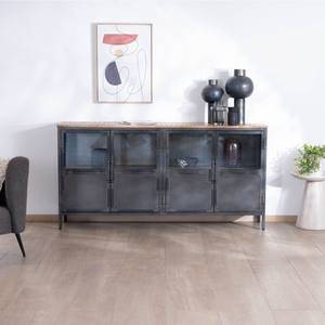 Vandana Autumn Core industrial glass-fronted <b>sideboard</b> in metal and exotic wood, 180 cm - Product Image 1