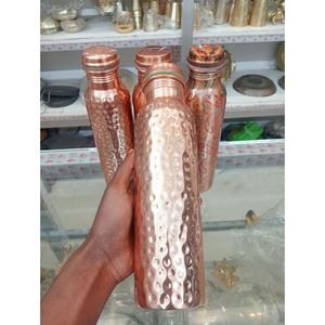 Innovative Pure Copper Water Bottle Handcrafted Hammered Finish Ayurvedic Drinking Flask for Home Office Gym and Travel - Product Image 1