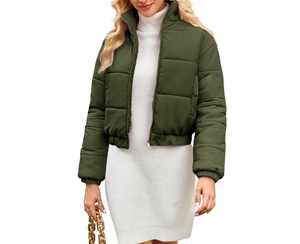 Women's Customized Color Quilted Puffer Jacket Short <b>Zipper</b> Hooded Collar Winter Warm <b>Coat</b> Full Sleeve Canvas Waterproof - Product Image 5
