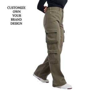 Bangladesh Clothing Brand Custom Women's Khaki Canvas Cargo Trouser Casual Utility Waistband <b>Overalls</b> Multiple Pockets Summer - Product Image 5