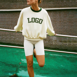 Sweat-shirt et hoodie surdimensionnés pour femme en coton mélangé, avec logo imprimé personnalisé, col rond et épaules tombantes, style streetwear - Product Image 5